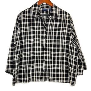 Westbound 18 Plus Black Plaid‎ Linen 3/4 Top Beach Lounge Vacation Summer Casual